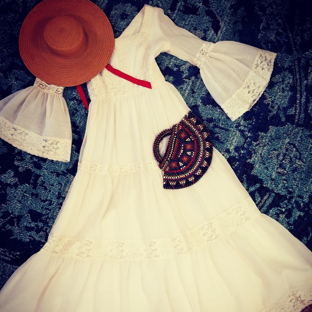 SOLD Vintage 1960s Bohemian Lace Maxi Dress szS